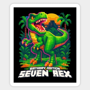 Seven Rex Birthday T-Shirt – Pixel T-Rex Dinosaur Design for 7-Year-Olds Magnet